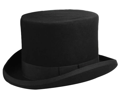 GEMVIE Men's 100% Wool Top Hat - Mad Hatter Satin Lined Black Low Top Hat for Formal Events | GEMVIE Men's 100% Wool Bl