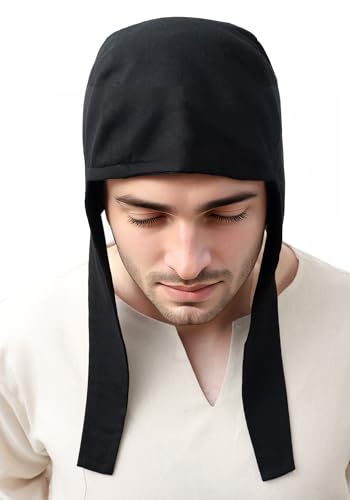 Medieval Coif Cap Linen Hats for Cosplay: Victorian Ear Flaps Acc | Victorian Coif Bonnet with Ear Flaps: Medieval Line