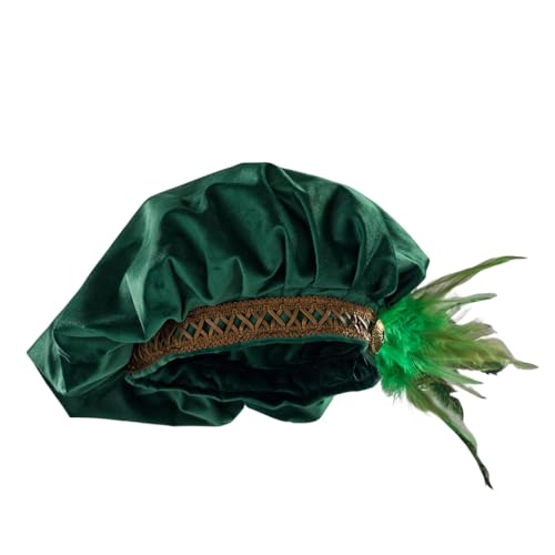 Willyacos Medieval Tudor Hat with Feather Velvet Renaissance Muffin Hat for Men at Renaissance Festivals and Events | W