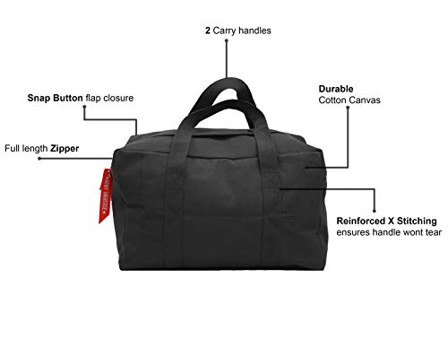Tactical Parachute Cargo Bag Black SMALL Cotton Canvas Carry Bag 19" x 12" x 11" - Multi-Purpose Outdoor Gear for Outdoo