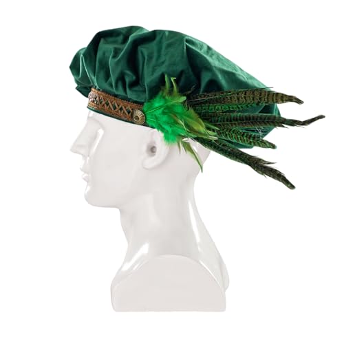Willyacos Medieval Tudor Hat with Feather Velvet Renaissance Muffin Hat for Men at Renaissance Festivals and Events | W