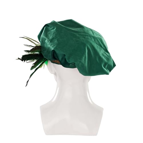 Willyacos Medieval Tudor Hat with Feather Velvet Renaissance Muffin Hat for Men at Renaissance Festivals and Events | W