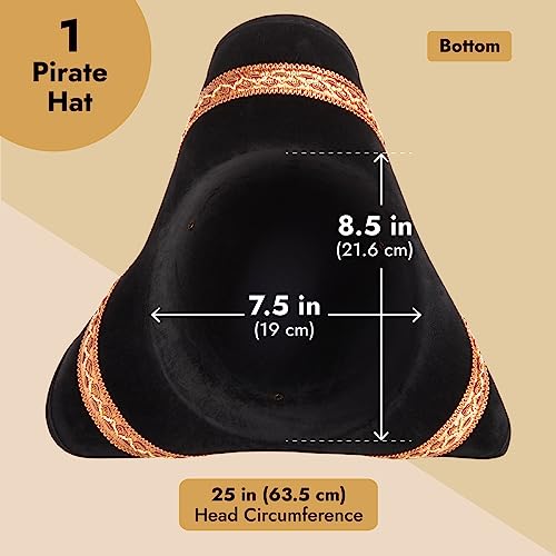 Juvale Adult Black Tricorn Pirate Hat with Feather for Halloween Outfit Juvale Adult Black Pirate Hat for Colonial Revol