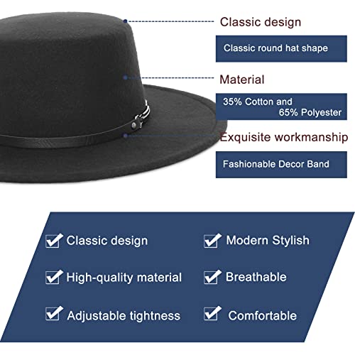 EOZY Classic Felt Fedora Hat for Men and Women Wide Brim Flat Top Casual Party Church Hat