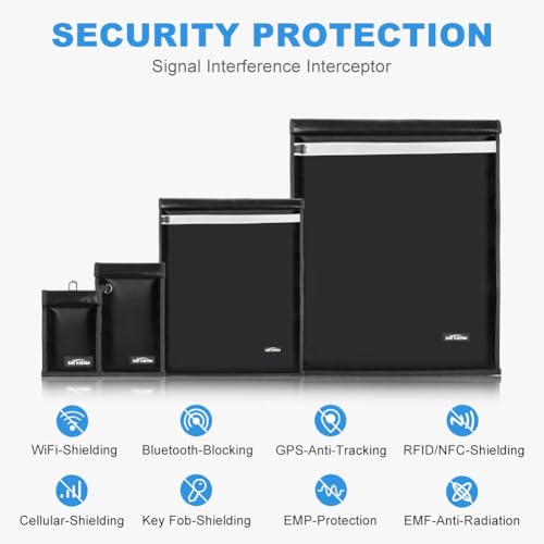 Faraday Bags Key Fob Protector 4-Pack for Phones & Car Keys & Tablets & Laptop - Ultimate Shield Against Signals & EMF P