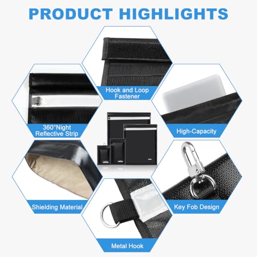 Faraday Bags Key Fob Protector 4-Pack for Phones & Car Keys & Tablets & Laptop - Ultimate Shield Against Signals & EMF P