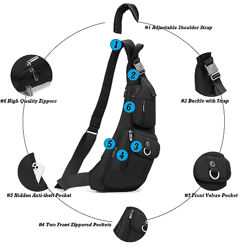 NICGID Black Sling Bag for Men and Women Casual Daypack | NICGID Chest Shoulder Backpack Crossbody Bags Black 014 | NIC