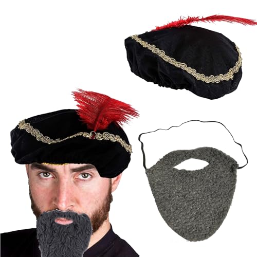 Medieval Hat with Beard for Minstrel Costume | Medieval Renaissance Hat Accessories for Renaissance Costume | Degpum Me