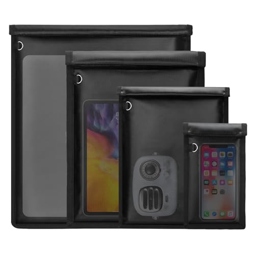 4 Pack Fireproof and Water Resistant Faraday Bags for Phones, Laptops & Tablets & Car Keys 4 Pack Large Fireproof and