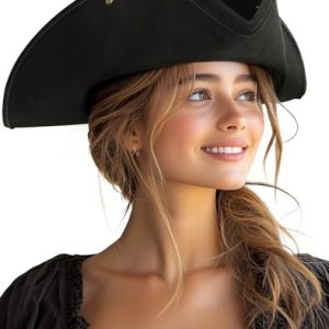 UQJE Authentic Pirate Hat for Women Adults Halloween Tricorn Hat Leather Colonial Costume Accessory