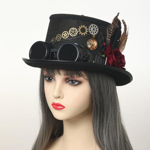 COSDREAMER Steampunk Top Hats for Men & Women Halloween Victorian Veil Feather Hat