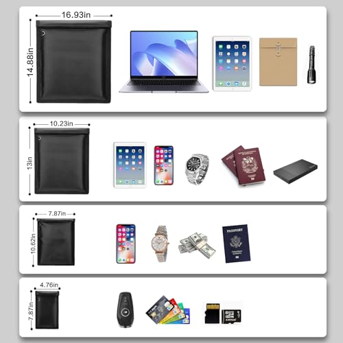 4 Pack Fireproof & Waterproof Faraday Bags for Laptops and Phones 4 Pack Signal Blocking Faraday Pouches for Electronics