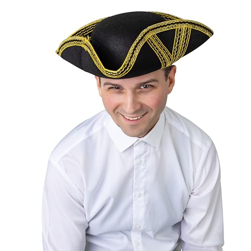 Dress Up America Black Tricorn Hat for Adults - Historical Colonial Hat - One Size