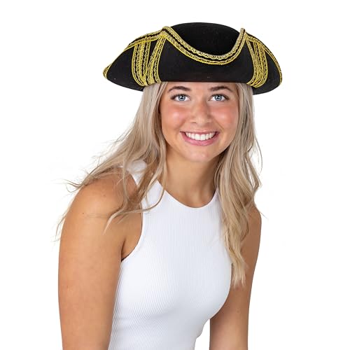 Dress Up America Black Tricorn Hat for Adults - Historical Colonial Hat - One Size