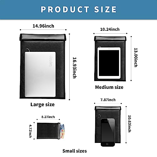 Faraday Bags for Phones 4 Pack, Waterproof & Fireproof 2000℉, RFID Blocking Phone Signal Blocker Bag | Faraday Bags for