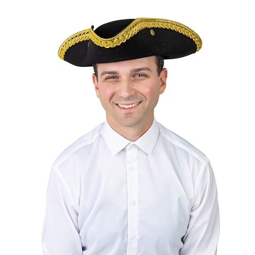 Dress Up America Black Tricorn Hat for Adults - Historical Colonial Hat - One Size