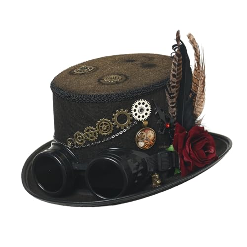 COSDREAMER Steampunk Top Hats for Men & Women Halloween Victorian Veil Feather Hat