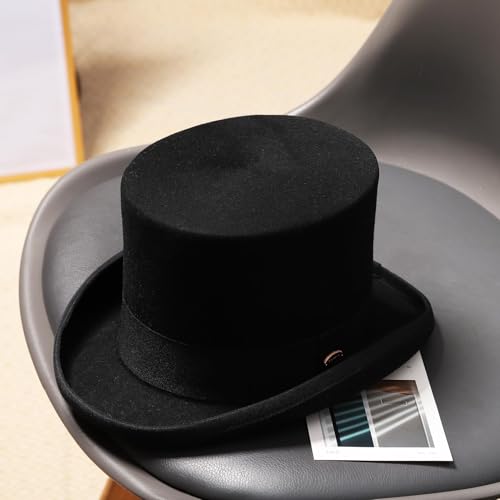 GEMVIE Men's 100% Wool Top Hat - Mad Hatter Satin Lined Black Low Top Hat for Formal Events | GEMVIE Men's 100% Wool Bl