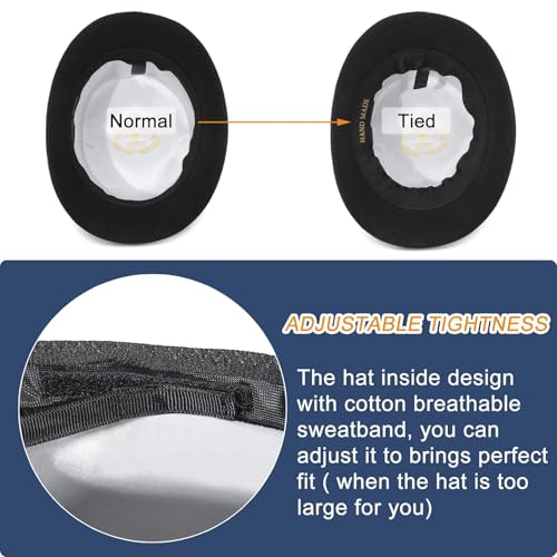 GEMVIE Men's 100% Wool Top Hat - Mad Hatter Satin Lined Black Low Top Hat for Formal Events | GEMVIE Men's 100% Wool Bl