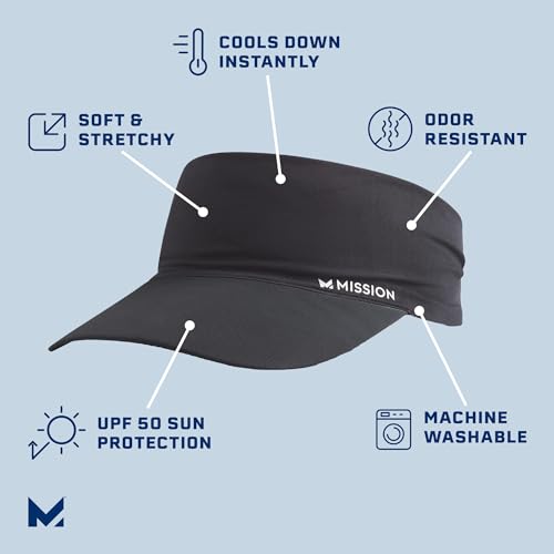 Mission Cooling Stretchy Visor - Unisex Visor Hat for Men and Women, No Slip Band, UPF 50 Sun Protection Visor Mission C