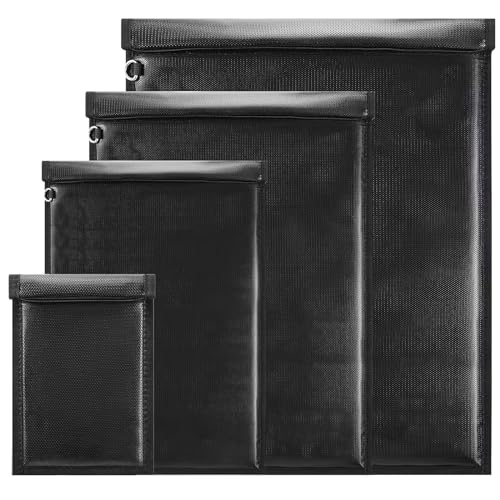 Faraday Bags EMP Proof 4 Pack Anti-Tracking Key Fob Protector for Phones & Laptops & Tablets & Car Keys - Fireproof & Wa