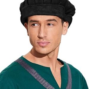 Medieval Beret Faux Suede Hat for Men Women Renaissance Festival Cosplay Costume Accessory | KUOIN Medieval Beret Faux