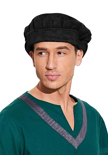 Medieval Beret Faux Suede Hat for Men Women Renaissance Festival Cosplay Costume Accessory | KUOIN Medieval Beret Faux