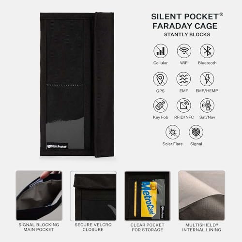 Silent Pocket SLNT Black Medium Weatherproof Signal Blocking Smartphone Faraday Bag for iPhone Samsung Galaxy (Privacy,