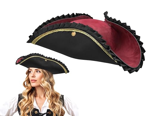 Nicky Bigs Novelties Adult Deluxe Black Tricorn Pirate Hat for Costumes and Accessories | Nicky Bigs Novelties Adult Bl