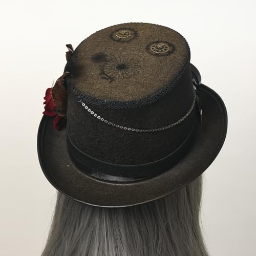 COSDREAMER Steampunk Top Hats for Men & Women Halloween Victorian Veil Feather Hat
