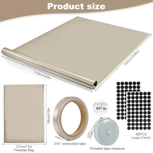 Faraday Fabric, 43"x236" Big 6 Yards Military Grade Protection Cloth with Bags and Tape for WiFi and GPS Usage