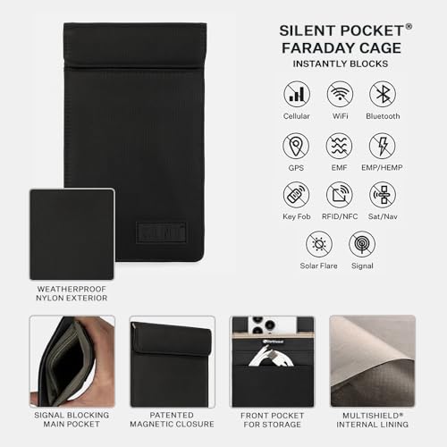 Silent Pocket SLNT Faraday Bag Smartphone Sleeve Weatherproof Nylon for iPhone Samsung Galaxy Most Phones - Privacy Sign