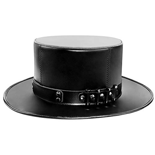 Azurtis Black Leather Plague Doctor Hat - Vintage Flat Top Steampunk Halloween Costume Top Hat for Adults