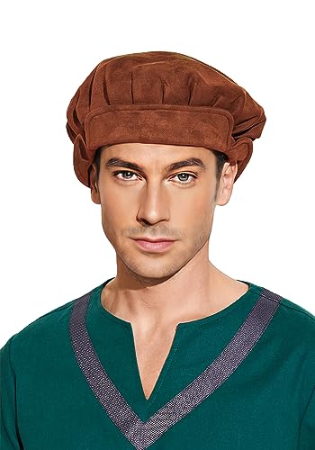FU PHI Medieval Beret Cap: Faux Suede Hat for Men & Women - Renaissance Festival Costumes | FU PHI Medieval Beret Cap:
