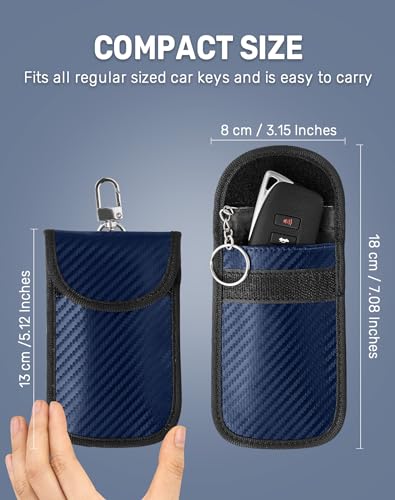 Upgraded Faraday Bag for Key Fob (2 Pack) - Car RFID Signal Blocking, Car Security Protection, Anti-Theft Pouch Blue P
