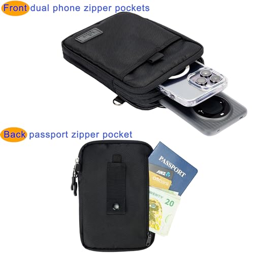 KIWIFOTOS Travel Cell Phone Pouch Belt Pouch for iPhone 16 15 14 Pro Max KIWIFotos Dual Phone Holster Crossbody Bag for