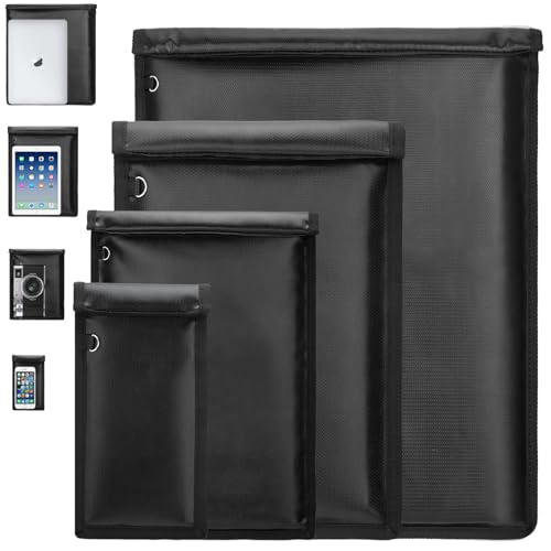 4 Pack Fireproof & Waterproof Faraday Bags for Laptops and Phones 4 Pack Signal Blocking Faraday Pouches for Electronics