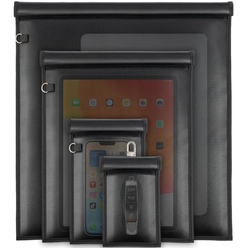 Large 4 Pack Faraday Bags for Laptops & Tablets & Phones & Car Keys | RFID Signal Blocker EMP Bag 4 Pack Large for Go D