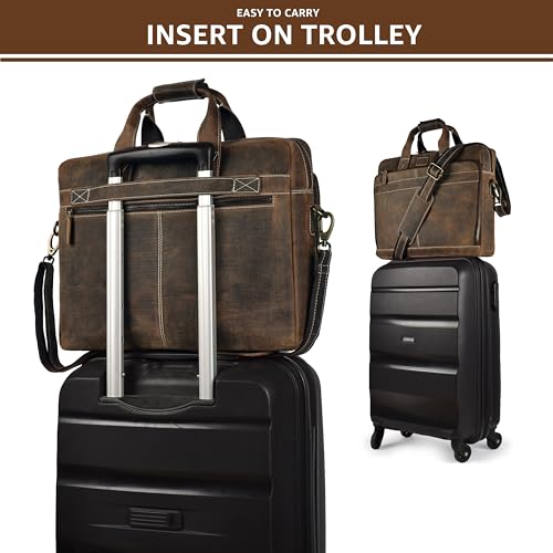 Leather Village 16" Leather Laptop Messenger Briefcase Bag for Men-Rustic Brown Leather Village 16" Leather Satchel for