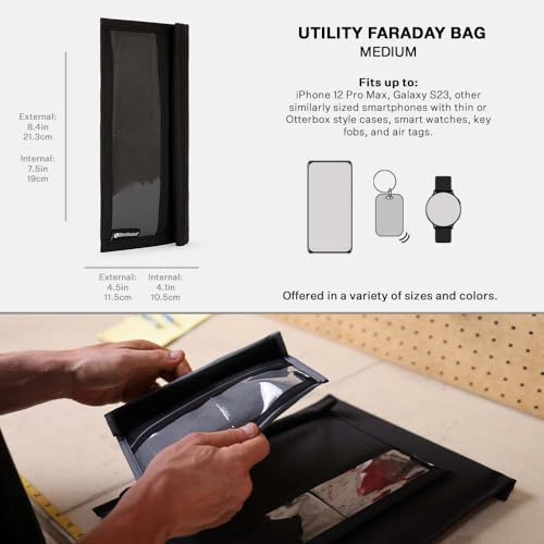 Silent Pocket SLNT Black Medium Weatherproof Signal Blocking Smartphone Faraday Bag for iPhone Samsung Galaxy (Privacy,