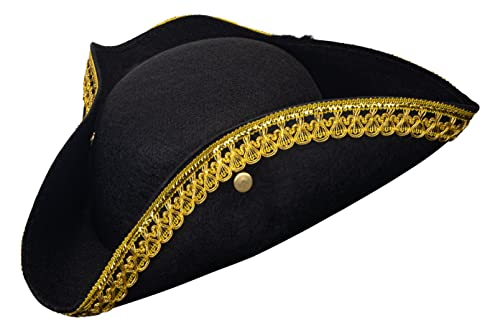 Dress Up America Black Tricorn Hat for Adults - Historical Colonial Hat - One Size