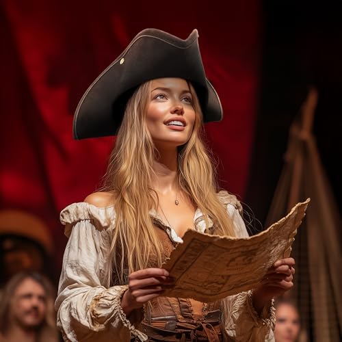 UQJE Authentic Pirate Hat for Women Adults Halloween Tricorn Hat Leather Colonial Costume Accessory