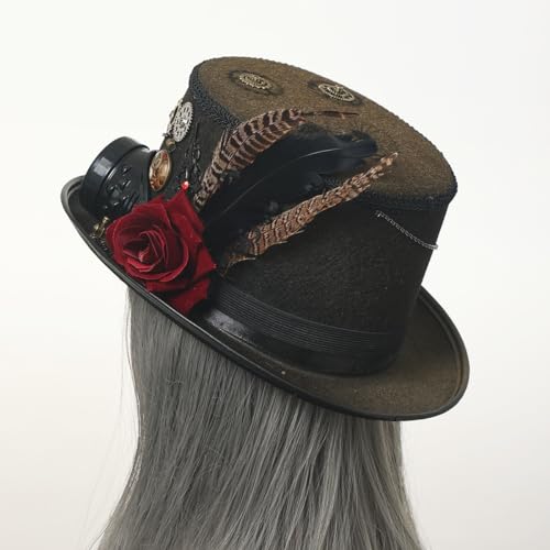 COSDREAMER Steampunk Top Hats for Men & Women Halloween Victorian Veil Feather Hat