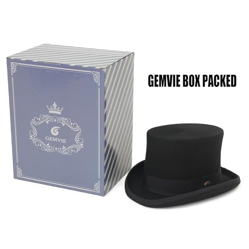 GEMVIE Men's 100% Wool Top Hat - Mad Hatter Satin Lined Black Low Top Hat for Formal Events | GEMVIE Men's 100% Wool Bl
