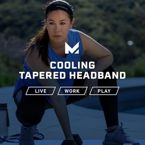 MISSION Tapered Cooling Headband for Men and Women during Summer Sports and Outdoor Activities: Fast Drying, Breathable,