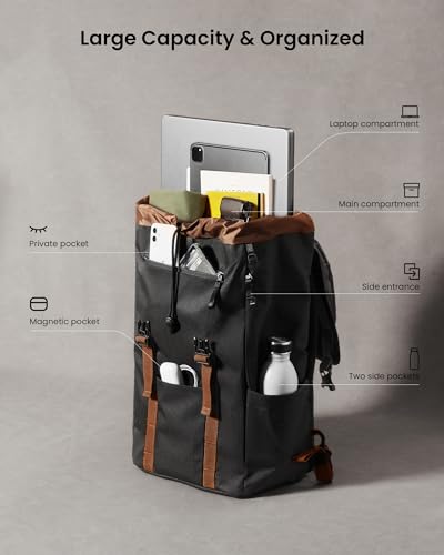 tomtoc Flap Laptop Backpack, Lightweight & Durable for Work & Study, Water-Resistant & Vintage Classic for Campus & Stre