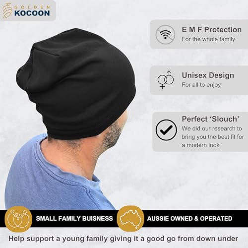 Golden Kocoon E-M-F Organic Cotton & Bamboo Viscose Slouch Beanie - Adult Size Hat with EcoShield™ Tech Silver Liner in