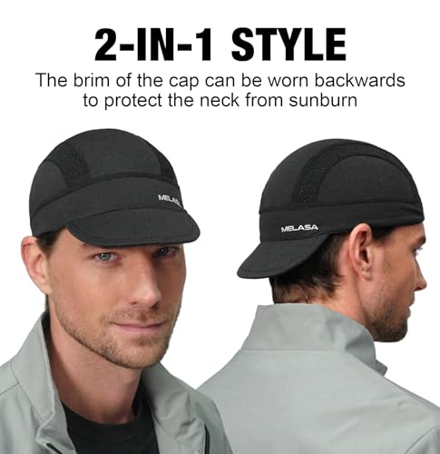 MELASA Cooling Skull Cap Helmet Liner with Sun Visor for Men and Women Running Cycling Sun Protection