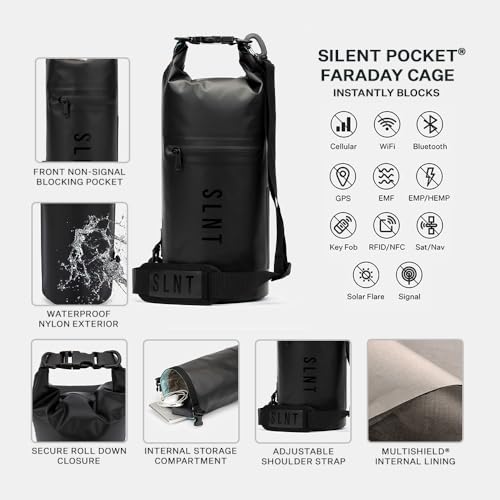 SLNT Waterproof Faraday Dry Bag - 5 Liter - Protects Electronics from Water, Spying, Hacking - Blocks RFID, WiFi, Blueto