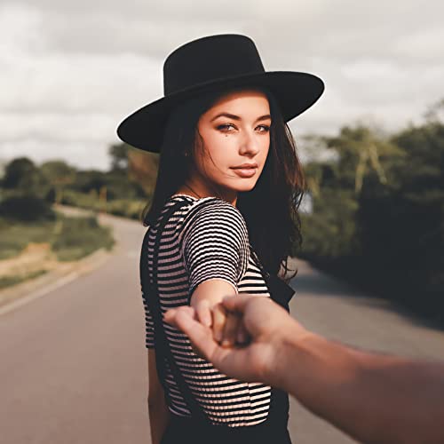 EOZY Classic Felt Fedora Hat for Men and Women Wide Brim Flat Top Casual Party Church Hat